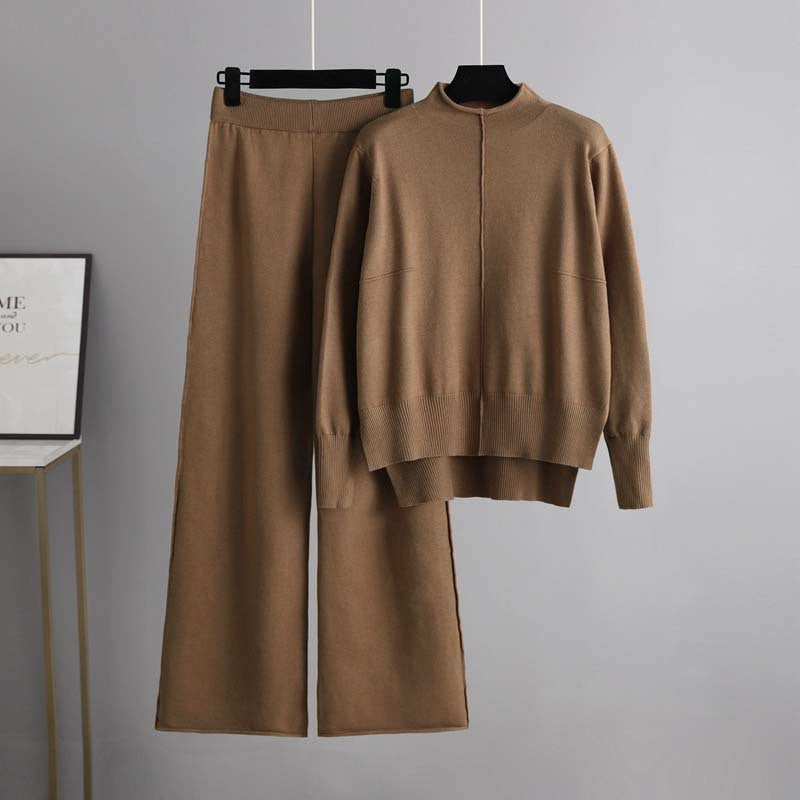 Wholesale Knitted Sweater Loose Casual Wide Leg Pants Suit
